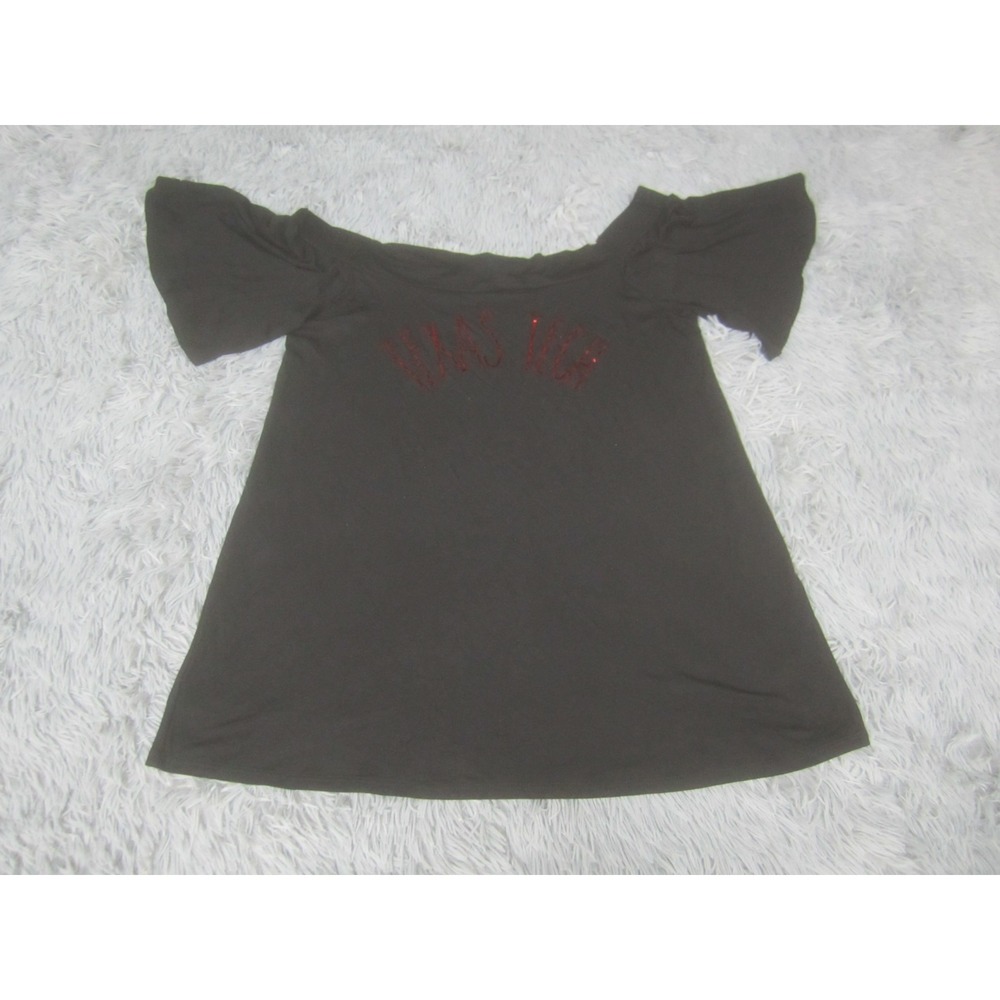 Texas Tech Shirt Womens Large Black Red Raiders Off The Shoulder NWT Flutter Sle